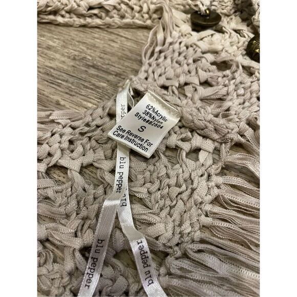 Blu Pepper Tan Vest Top Small Fringe Distressed New - Picture 4 of 5